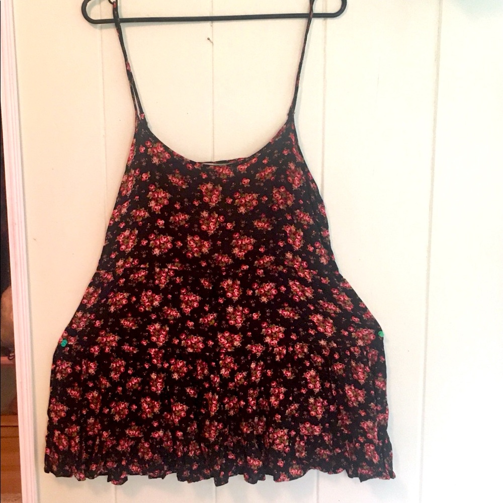 Arosepattern material mini beach dress with spaghetti straps adjustable